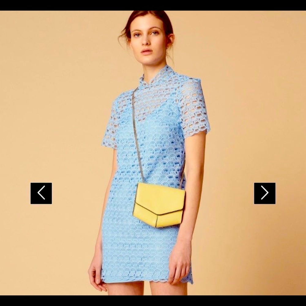 SANDRO Air Short Sleeve Neck Tie Lace Mini Dress